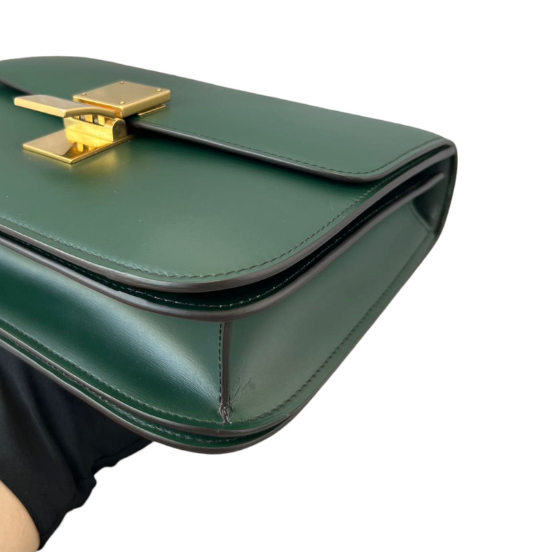 Box Calfskin Medium Classic Box Flap Bag Green GHW