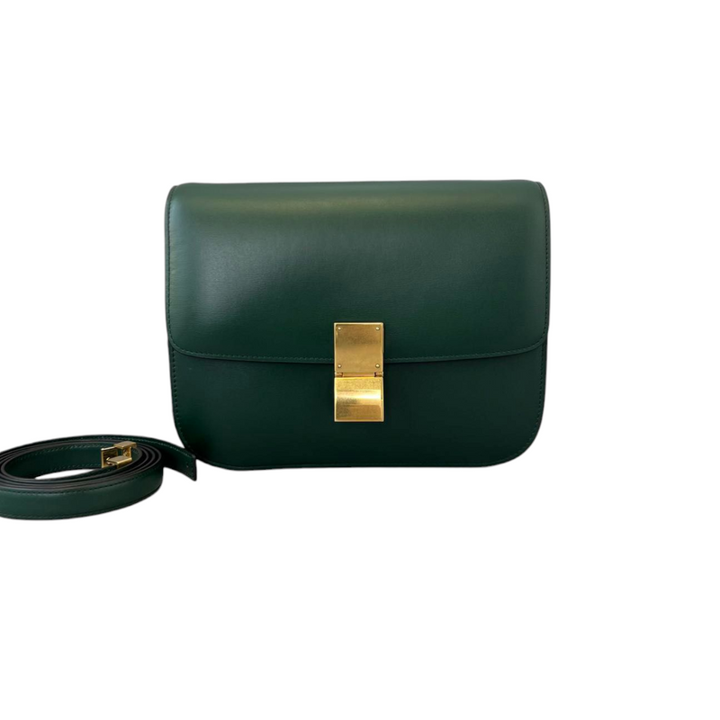 Box Calfskin Medium Classic Box Flap Bag Green GHW