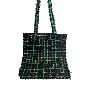 Robot Shoulder Tote Tweed Black Green SHW