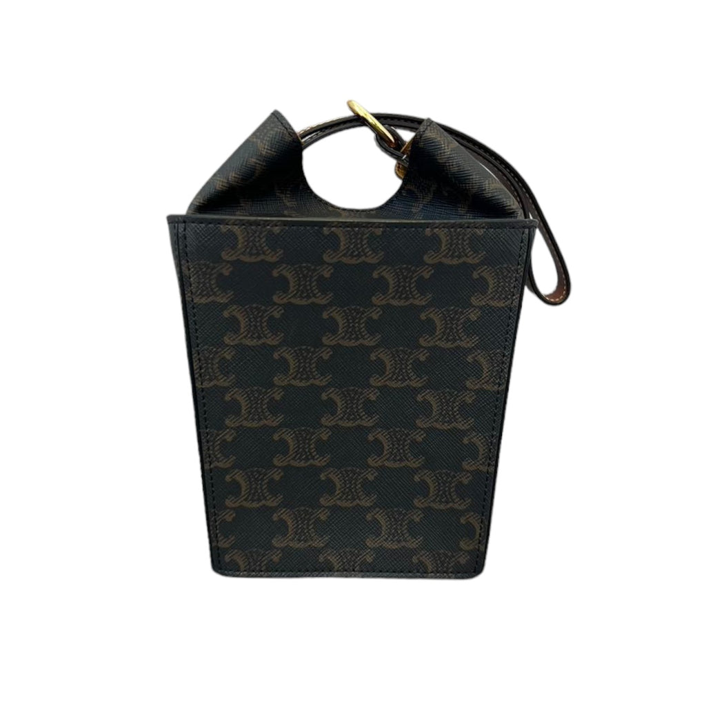 Strap Box Top Handle Bag Triomphe Coated Canvas Brown GHW