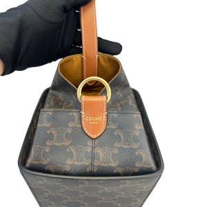 Strap Box Top Handle Bag Triomphe Coated Canvas Brown GHW