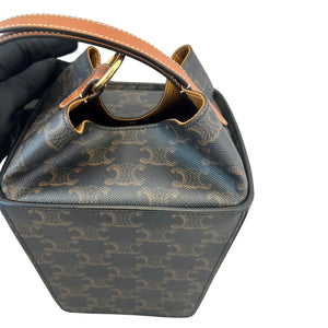 Strap Box Top Handle Bag Triomphe Coated Canvas Brown GHW