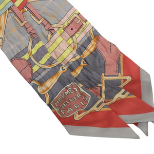 Twilly Set Silk Scarf in Yellow, Red, Silver and Coral Geometric Design