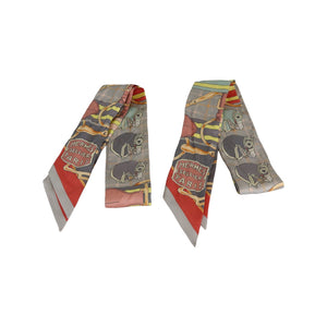 Twilly Set Silk Scarf in Yellow, Red, Silver and Coral Geometric Design