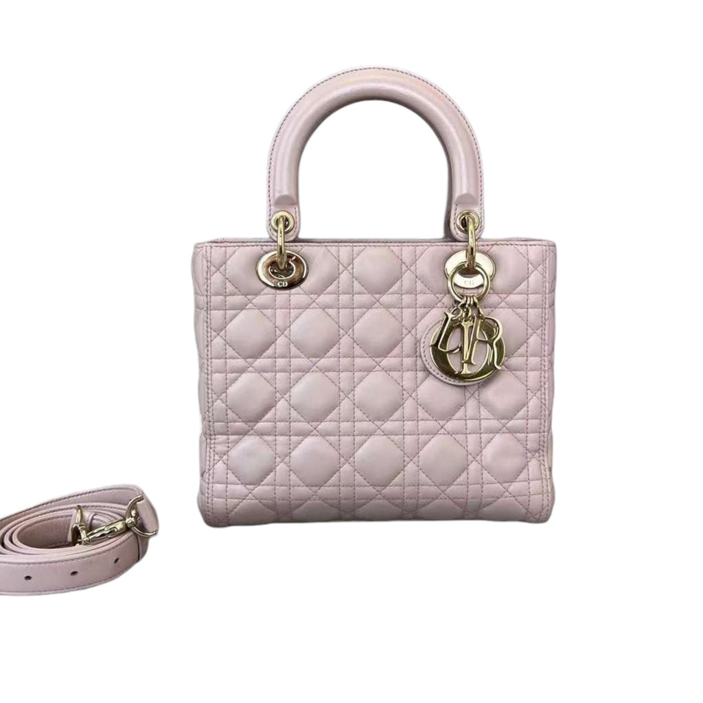 Lambskin Cannage Medium Lady Dior Pink GHW