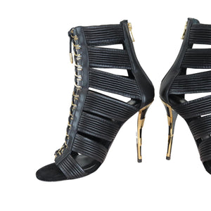 Lace Up Ankle Heels Black and Gold Size 37