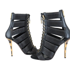 Lace Up Ankle Heels Black and Gold Size 37