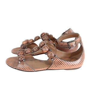 Studded T-Strap Sandals Python Brown Size 37.5 SHW