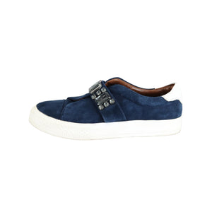 Crystal Embellished Flat Sneakers Blue and White Size 7