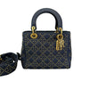 Gold Studded Medium Lady Dior Denim Cannage Blue GHW