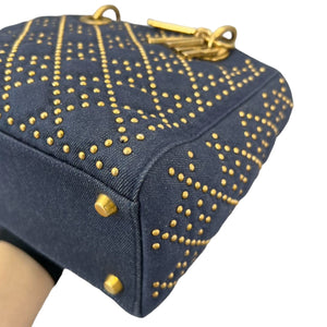 Gold Studded Medium Lady Dior Denim Cannage Blue GHW