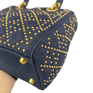 Gold Studded Medium Lady Dior Denim Cannage Blue GHW