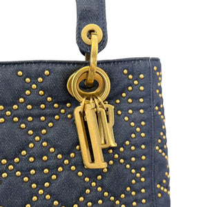 Gold Studded Medium Lady Dior Denim Cannage Blue GHW