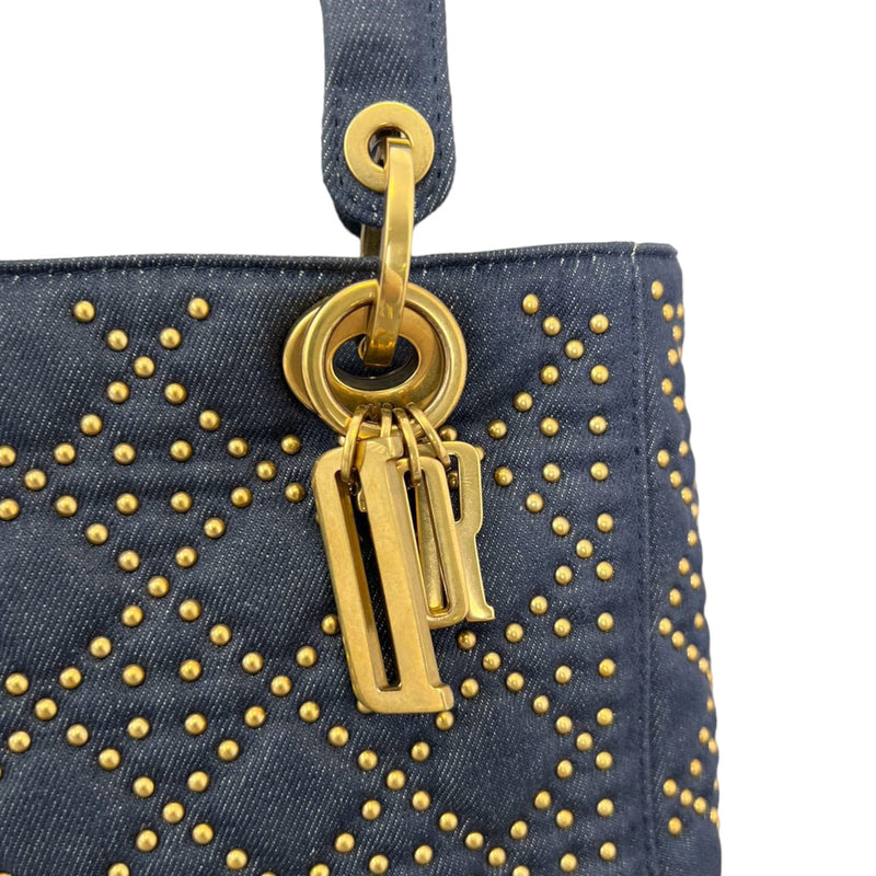 Gold Studded Medium Lady Dior Denim Cannage Blue GHW