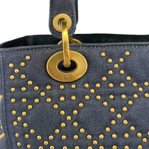 Gold Studded Medium Lady Dior Denim Cannage Blue GHW