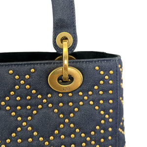 Gold Studded Medium Lady Dior Denim Cannage Blue GHW