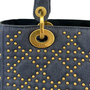 Gold Studded Medium Lady Dior Denim Cannage Blue GHW