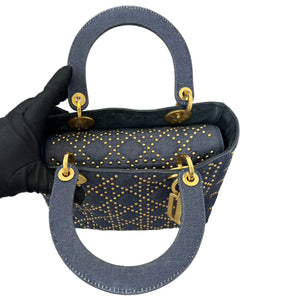 Gold Studded Medium Lady Dior Denim Cannage Blue GHW