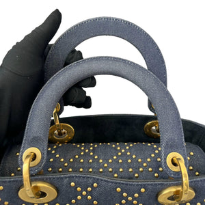 Gold Studded Medium Lady Dior Denim Cannage Blue GHW