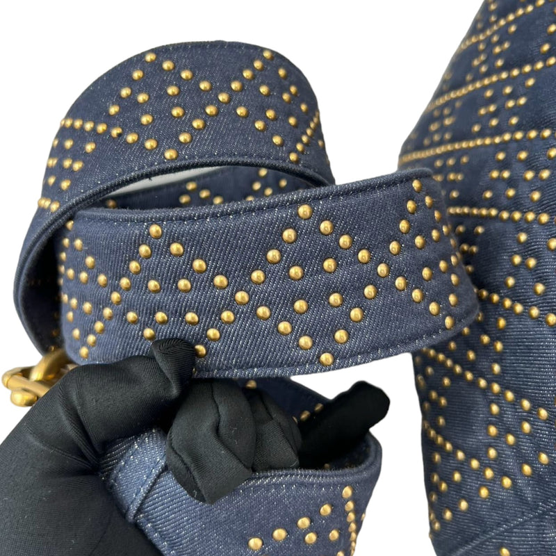 Gold Studded Medium Lady Dior Denim Cannage Blue GHW