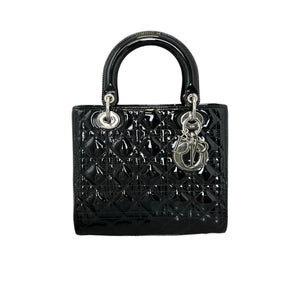 Medium Lady Dior Top Flap Patent Cannage Black SHW