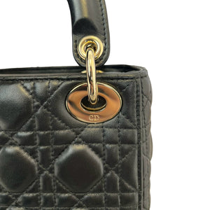 Mini Lady Dior Gold Strap Lambskin Cannage Black GHW