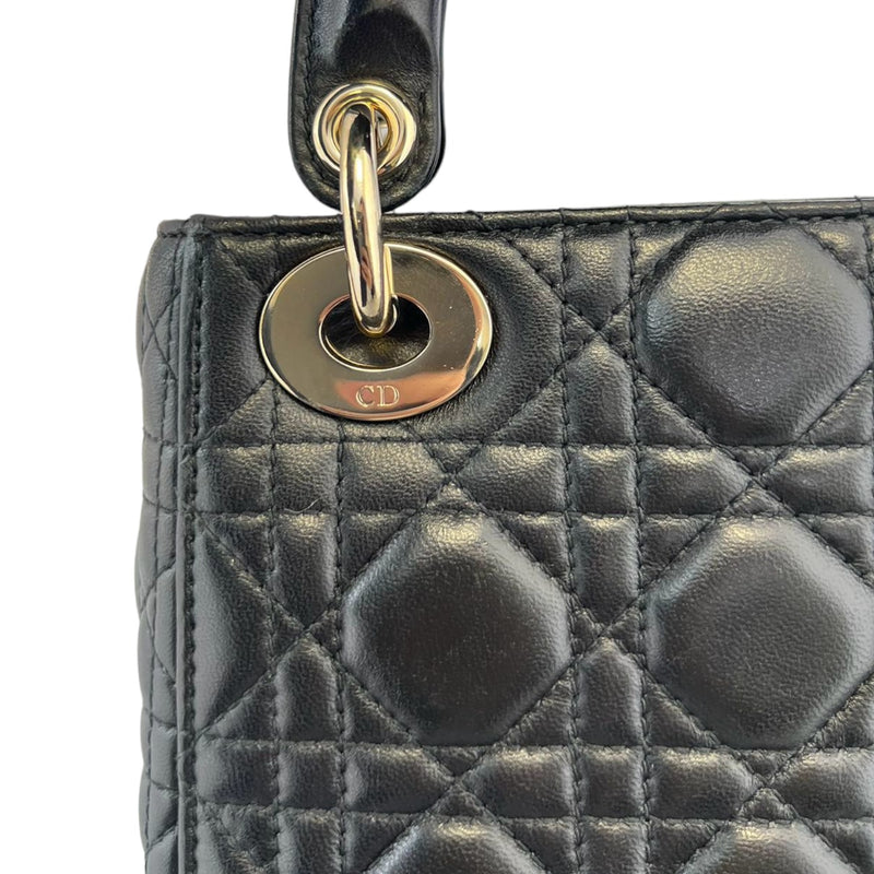 Mini Lady Dior Gold Strap Lambskin Cannage Black GHW