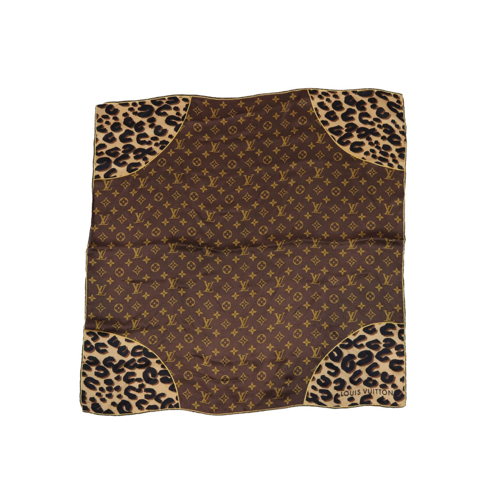 Leopard Monogram Square Scarf Silk Brown