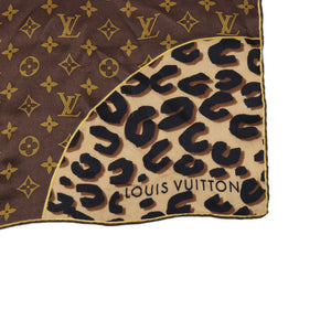 Leopard Monogram Square Scarf Silk Brown