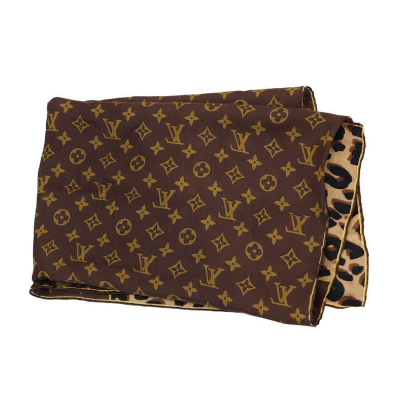 Leopard Monogram Square Scarf Silk Brown