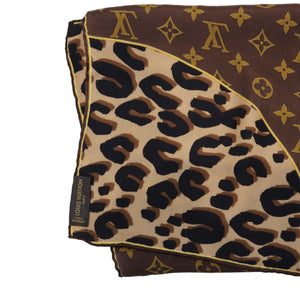 Leopard Monogram Square Scarf Silk Brown
