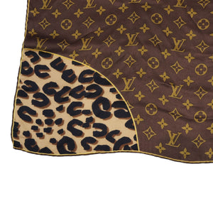 Leopard Monogram Square Scarf Silk Brown