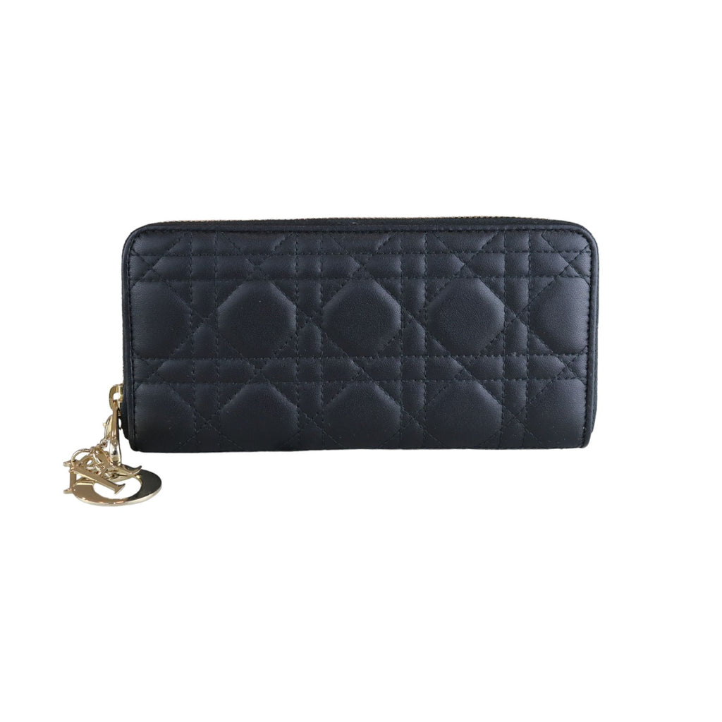 Lady Dior Zip Wallet Lambskin Cannage Black GHW