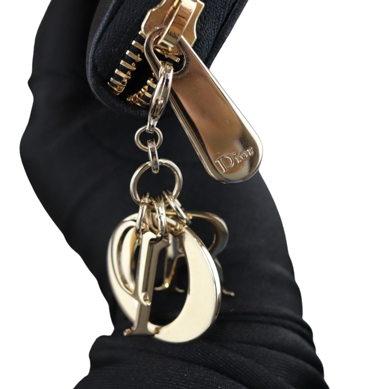 Christian Dior Lady Dior Zip Wallet Lambskin Cannage Black GHW