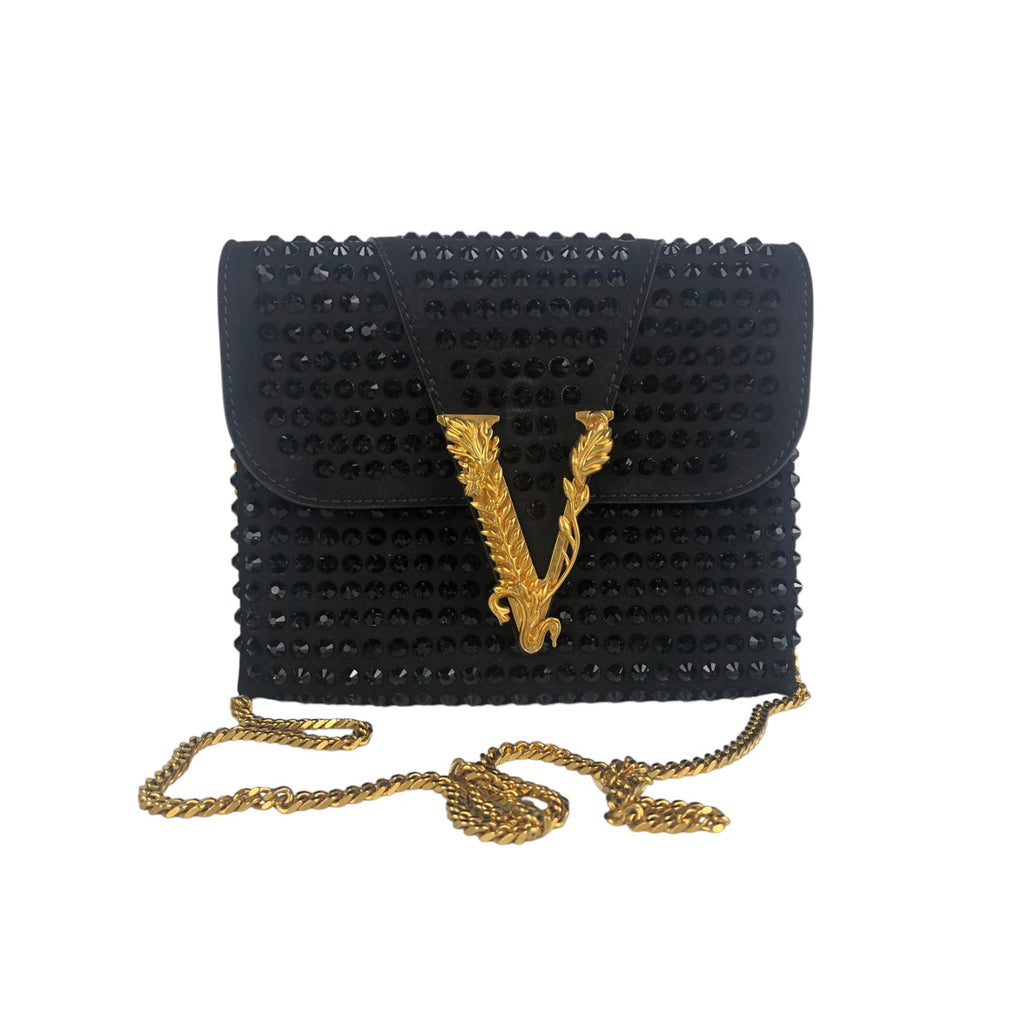 Virtus Chain Clutch Suede Studded Black GHW