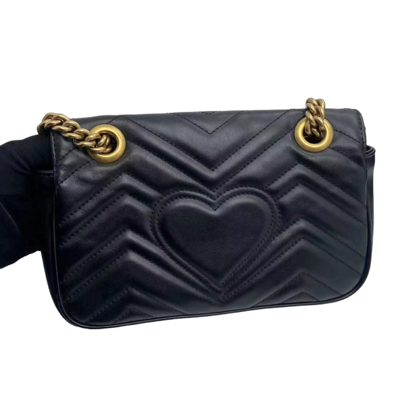 GG Marmont Mini Calfskin Matelasse Black GHW