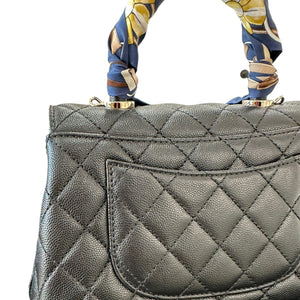 Coco Handle Mini Caviar Quilted with Hermes Twilly Black GHW