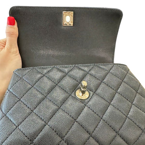 Coco Handle Mini Caviar Quilted with Hermes Twilly Black GHW