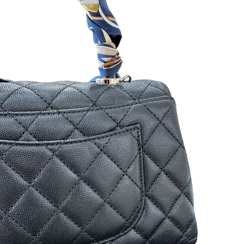 Coco Handle Mini Caviar Quilted with Hermes Twilly Black GHW