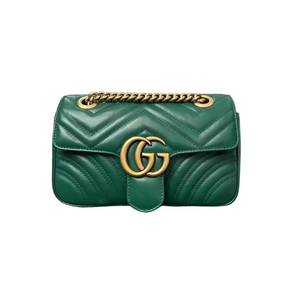 Mini GG Marmont Calfskin Matelasse Emerald Green GHW