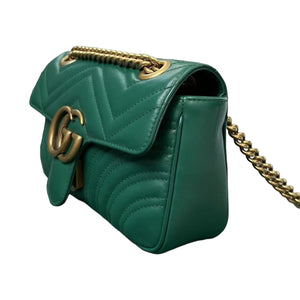Mini GG Marmont Calfskin Matelasse Emerald Green GHW
