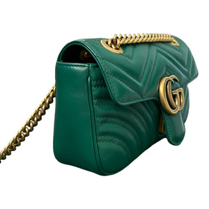 Mini GG Marmont Calfskin Matelasse Emerald Green GHW