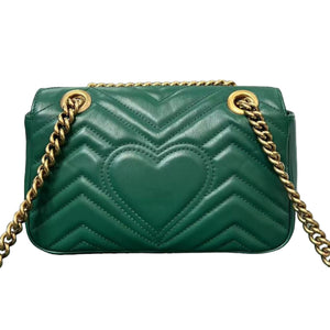 Mini GG Marmont Calfskin Matelasse Emerald Green GHW