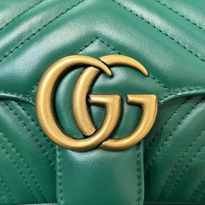 Mini GG Marmont Calfskin Matelasse Emerald Green GHW