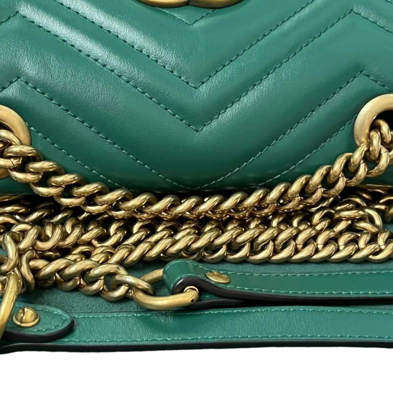 Mini GG Marmont Calfskin Matelasse Emerald Green GHW