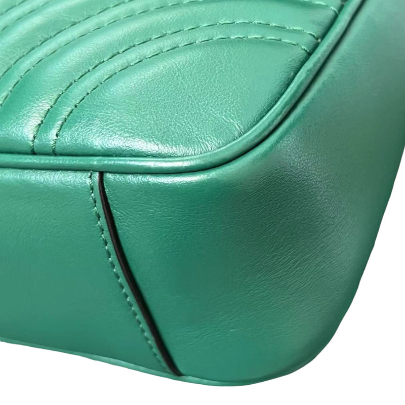 Mini GG Marmont Calfskin Matelasse Emerald Green GHW