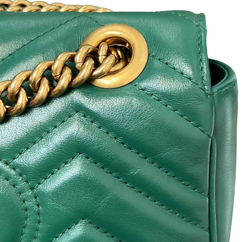 Mini GG Marmont Calfskin Matelasse Emerald Green GHW