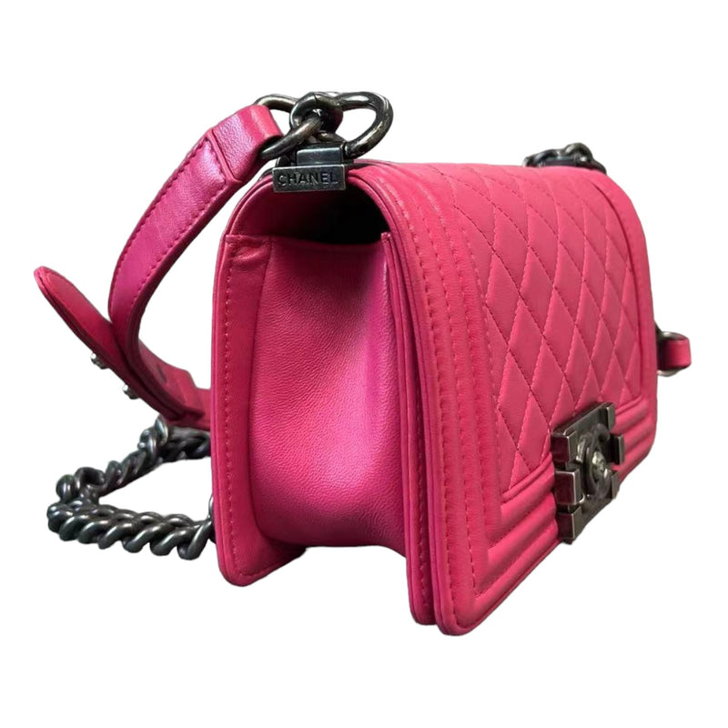 New Small Boy Flap Lambskin Quilted Pink RHW