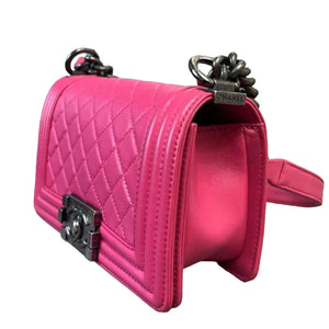 New Small Boy Flap Lambskin Quilted Pink RHW
