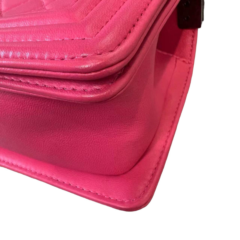 New Small Boy Flap Lambskin Quilted Pink RHW